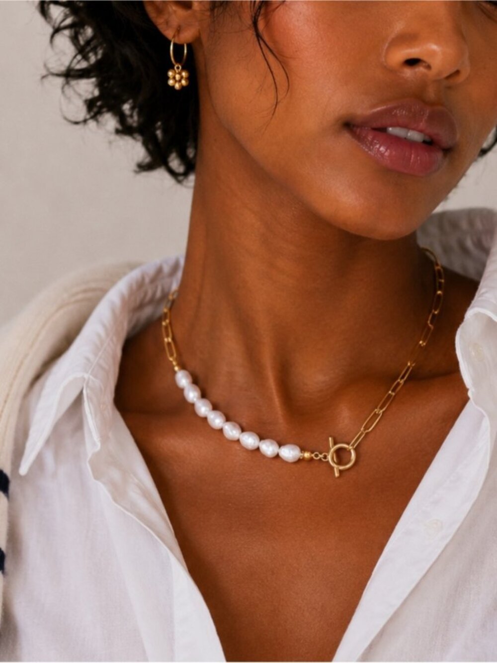 New! Coastal Preppy 18K Gold Plated Pearl Bead Chain Necklace NWOT 4008